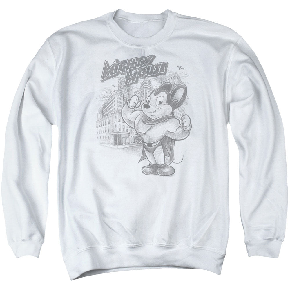Mighty Mouse Protect and Serve Mens Crewneck Sweatshirt White Officially Licensed