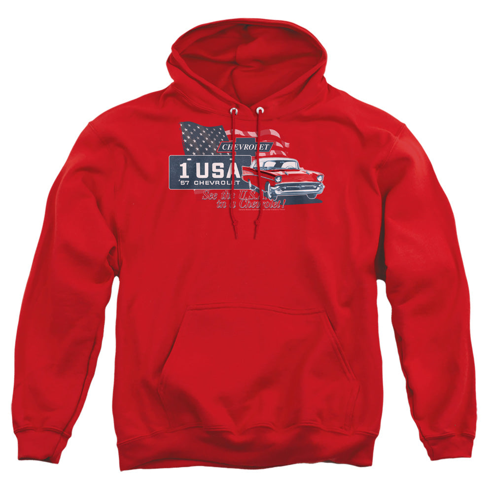 Chevrolet See The Usa Mens Hoodie Red Officially Licensed