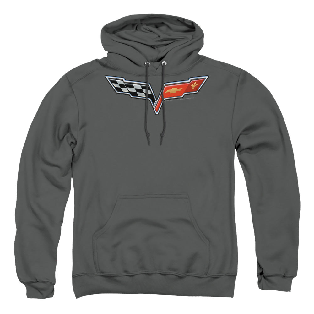 Chevrolet The Vette Medallion Mens Hoodie Charcoal Officially Licensed