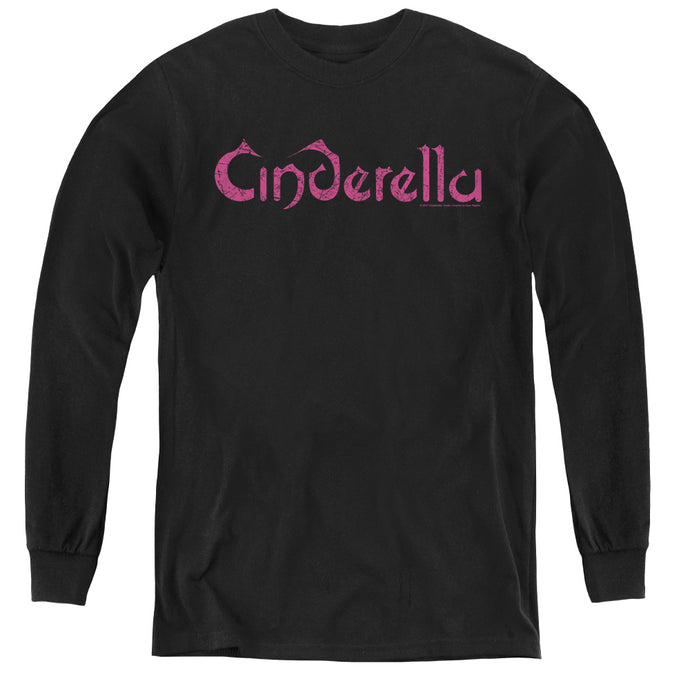 Cinderella Logo Rough Long Sleeve Kids Youth T Shirt Black
