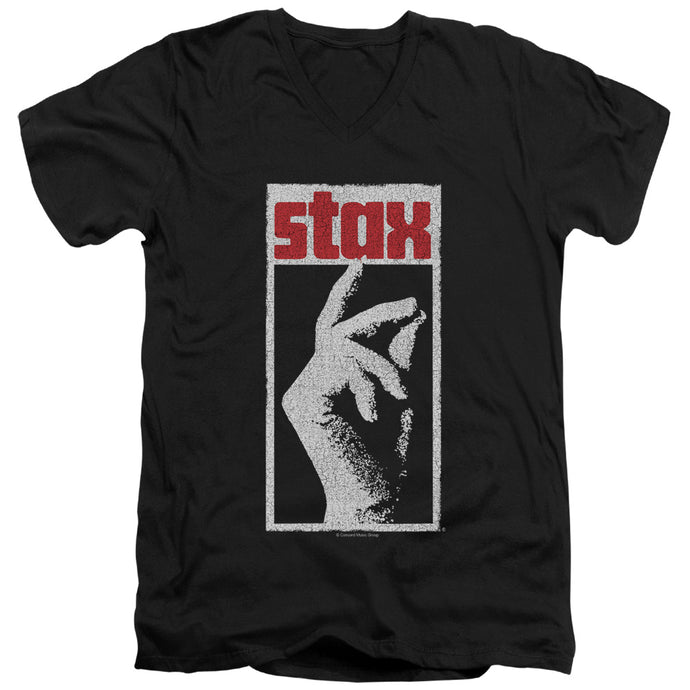 Stax Records Stax Distressed Mens Slim Fit V-Neck T Shirt Black