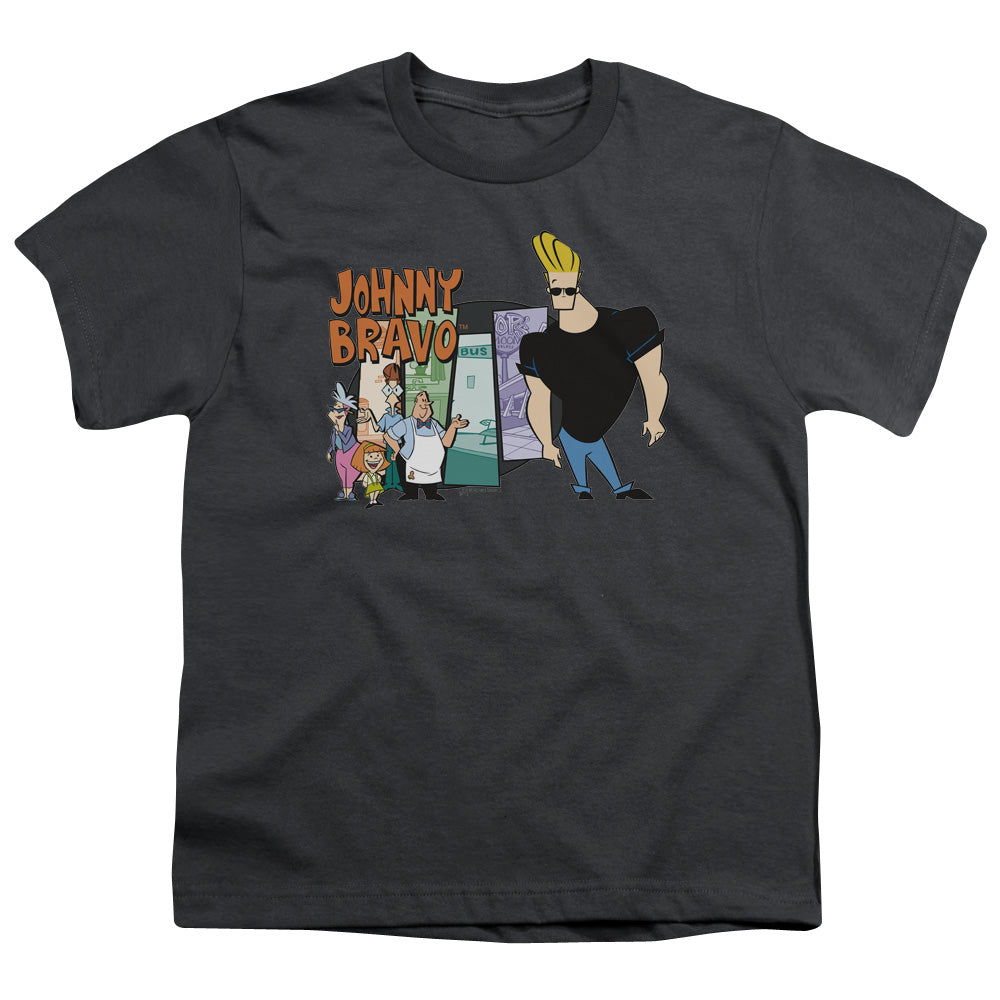 Johnny Bravo Johnny & Friends Kids Youth T Shirt Charcoal