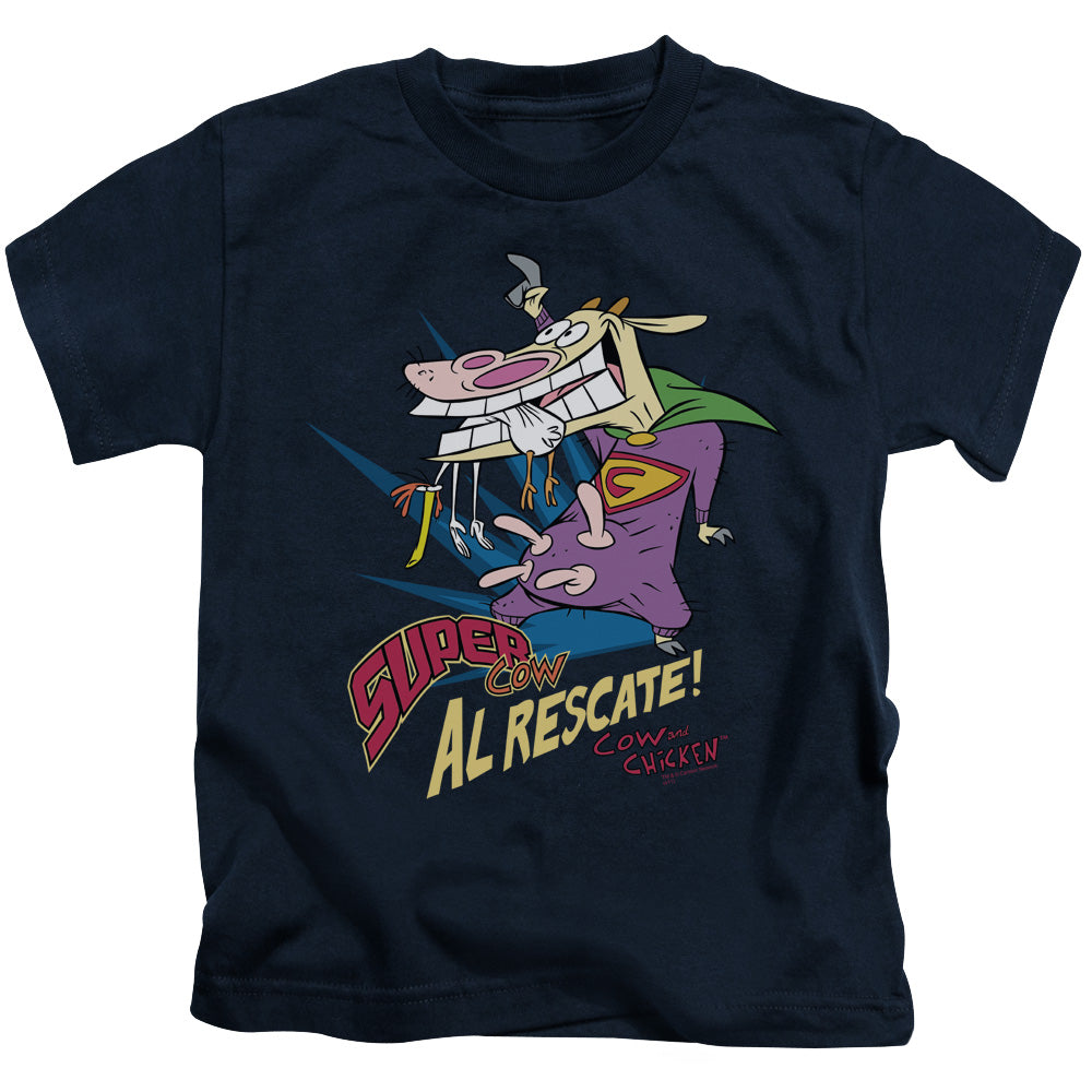 Cow & Chicken Super Cow Juvenile Kids Youth T Shirt Navy Blue