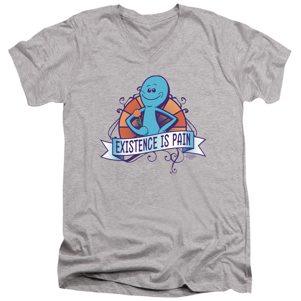 Rick And Morty Existence Is Pain Mens Slim Fit V-Neck T Shirt Athletic Heather Officially Licensed