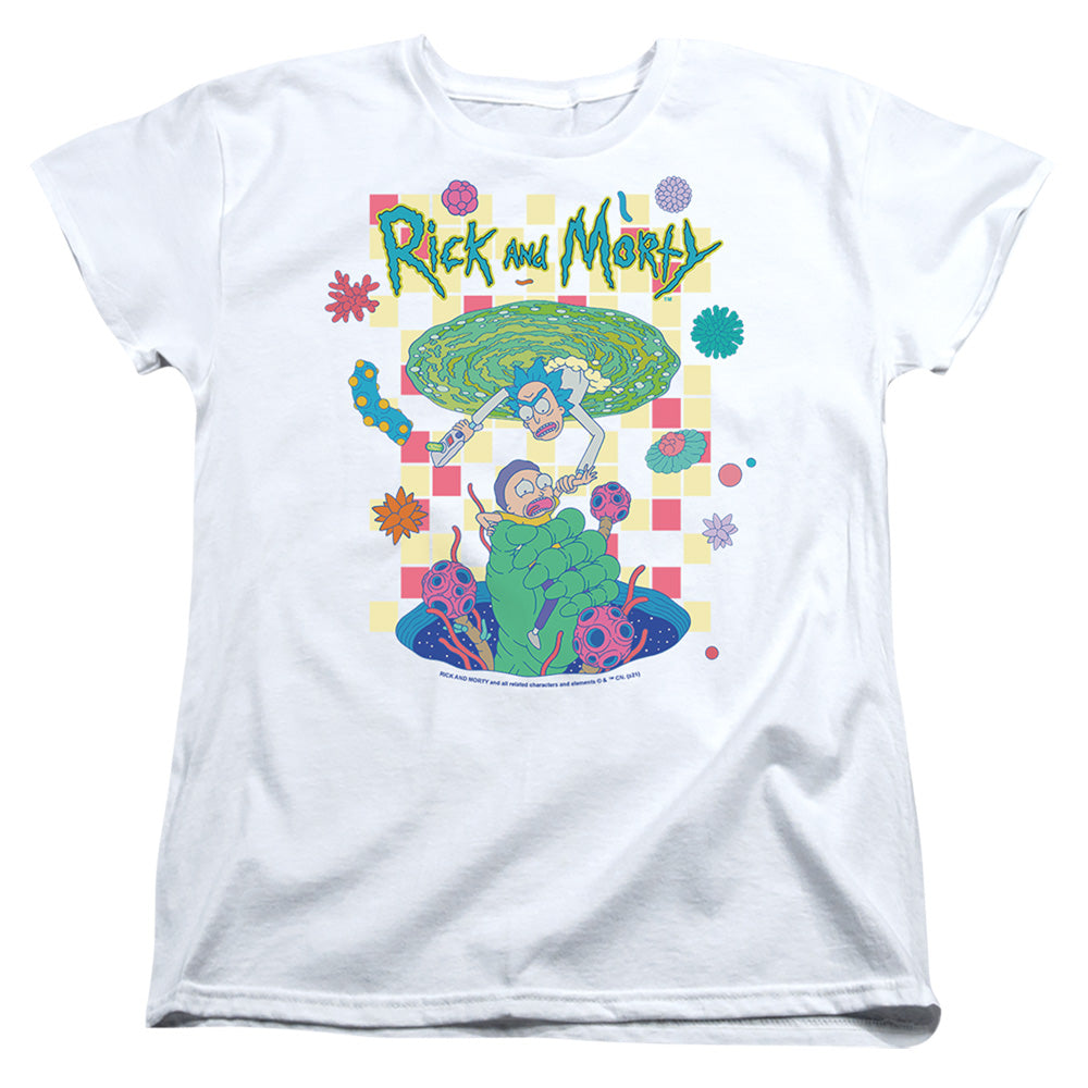 Rick And Morty Falling Portals Womens T Shirt White Officially Licensed