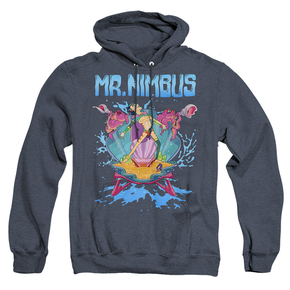 Rick And Morty Mr. Nimbus Design Mens Heather Hoodie Navy Officially Licensed
