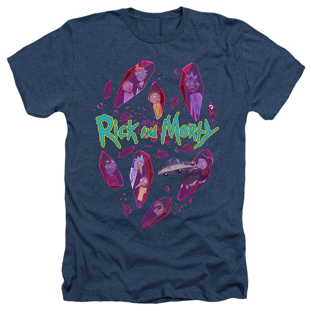 Rick And Morty Death Crystal Futures Heather Mens T Shirt Navy Officially Licensed
