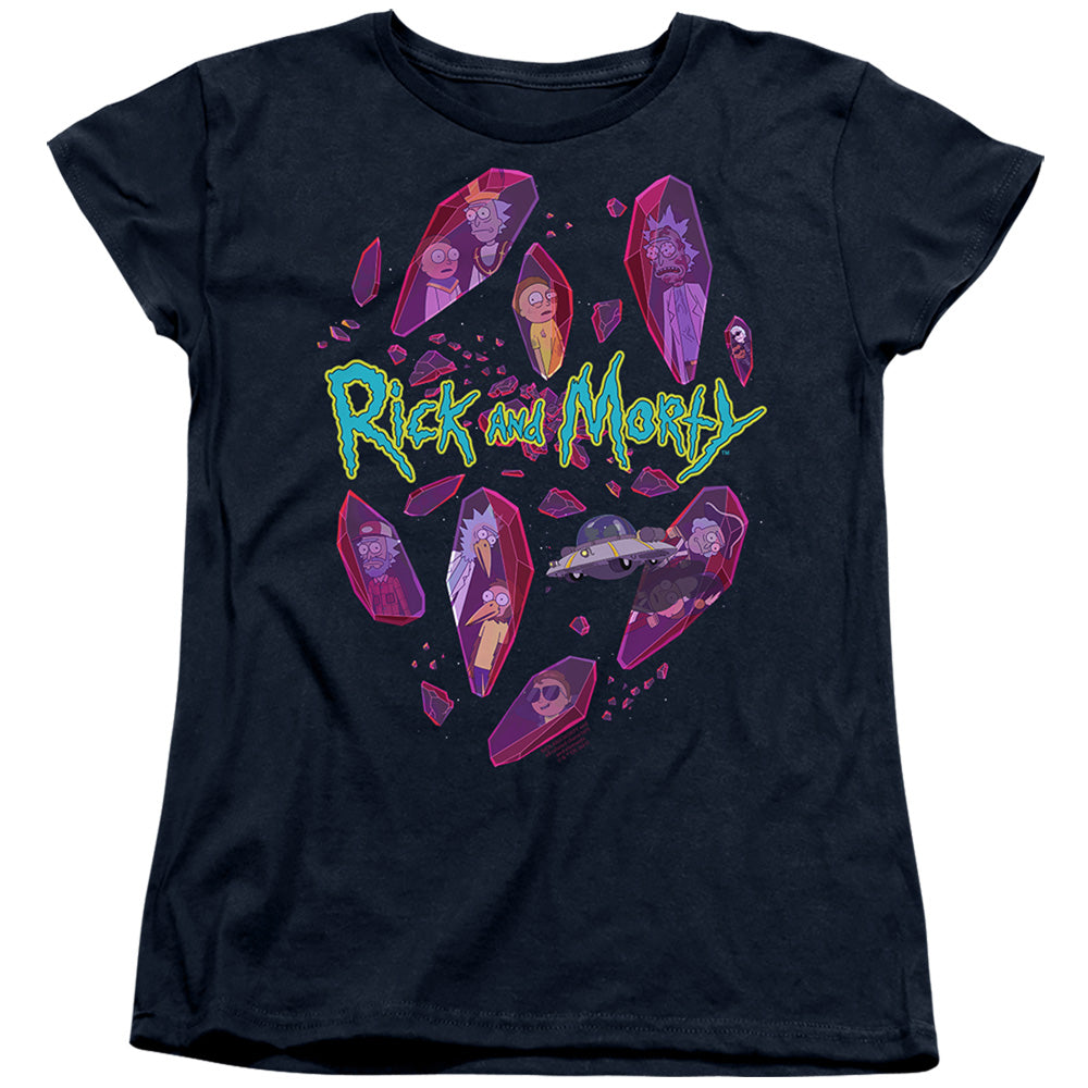 Rick And Morty Death Crystal Futures Womens T Shirt Navy Officially Licensed