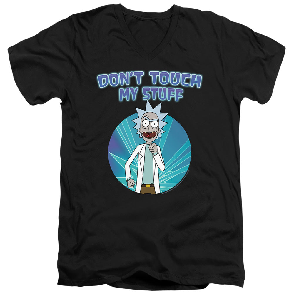 Rick And Morty Don'T Touch Mens Slim Fit V-Neck T Shirt Black Officially Licensed