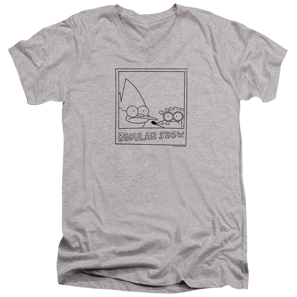 Regular Show Poloroid Mens Slim Fit V-Neck T Shirt Athletic Heather Officially Licensed