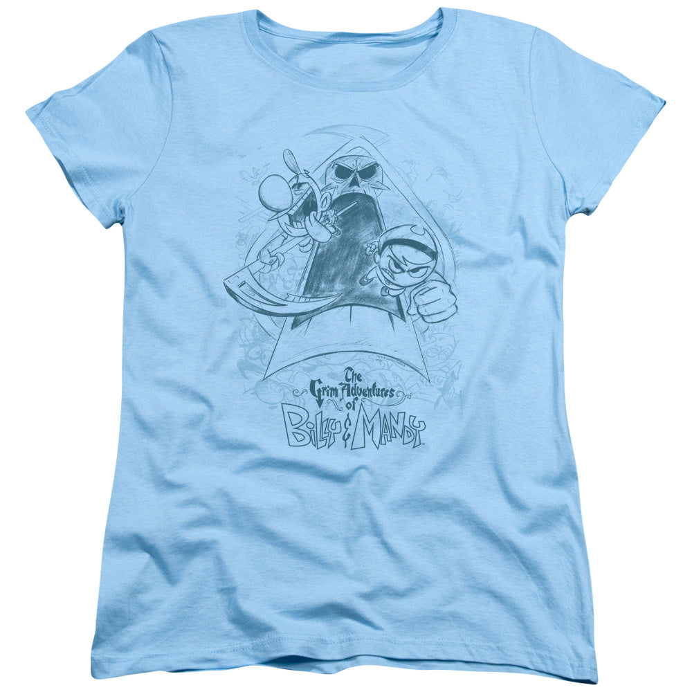 Grim Adventures of Billy & Mandy Sketched Womens T Shirt Light Blue