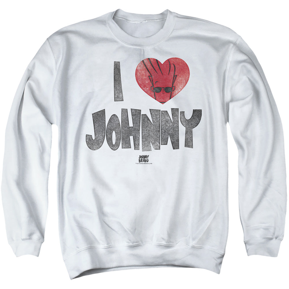 Johnny Bravo I Heart Johnny Mens Crewneck Sweatshirt White