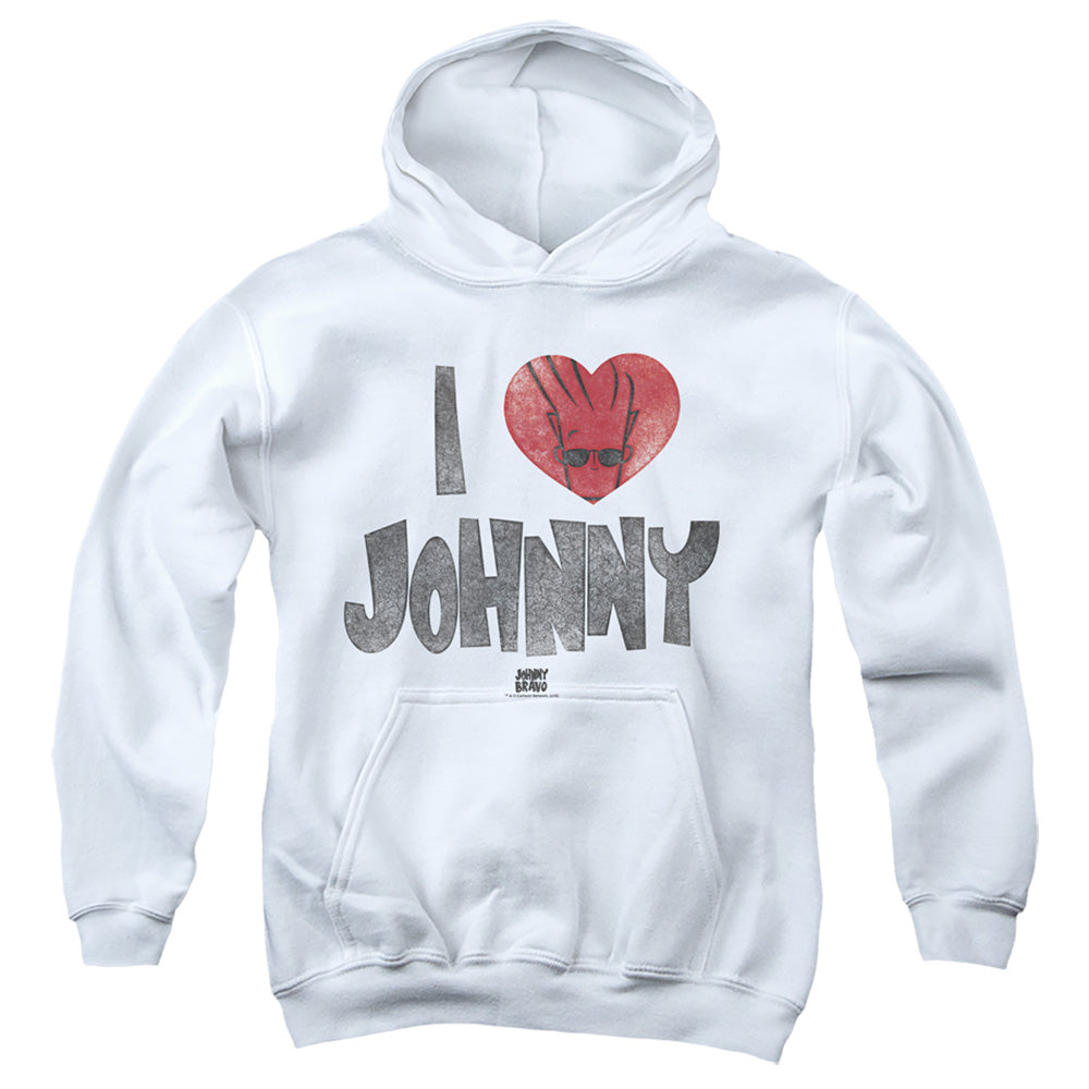 Johnny Bravo I Heart Johnny Kids Youth Hoodie White