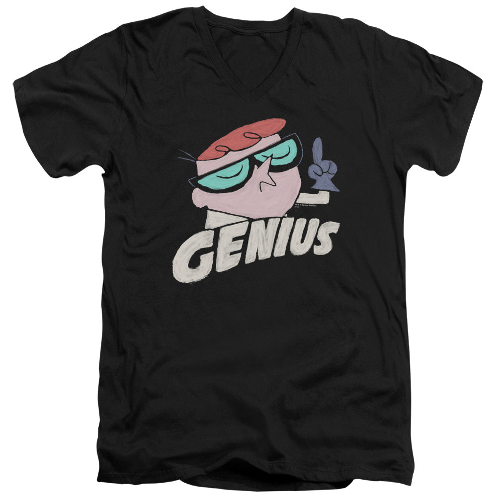 Dexters Laboratory Genius Mens Slim Fit V-Neck T Shirt Black