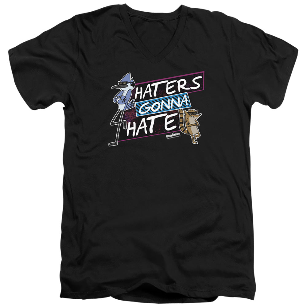 Regular Show Haters Gonna Hate Mens Slim Fit V-Neck T Shirt Black Officially Licensed