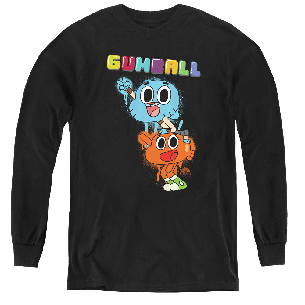 Amazing World of Gumball Gumball Spray Long Sleeve Kids Youth T Shirt Black