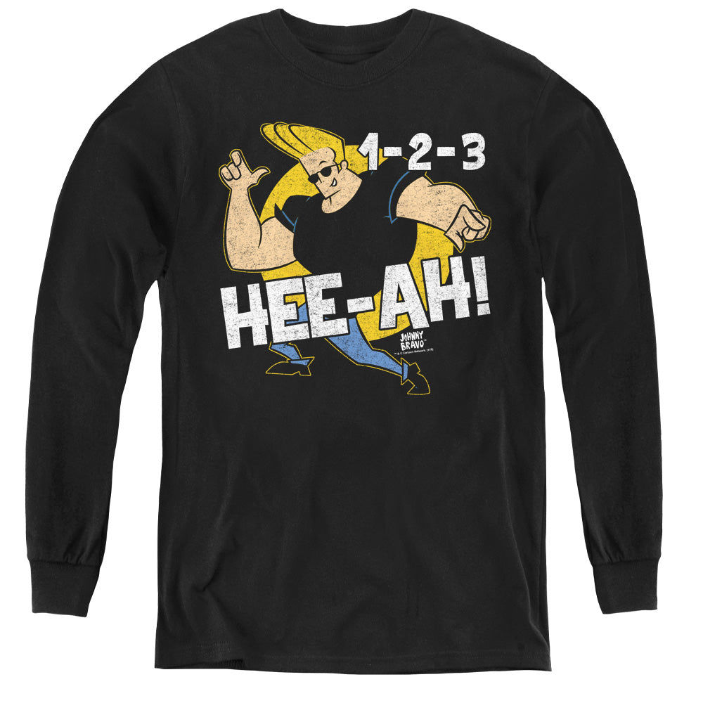 Johnny Bravo 123 Long Sleeve Kids Youth T Shirt Black