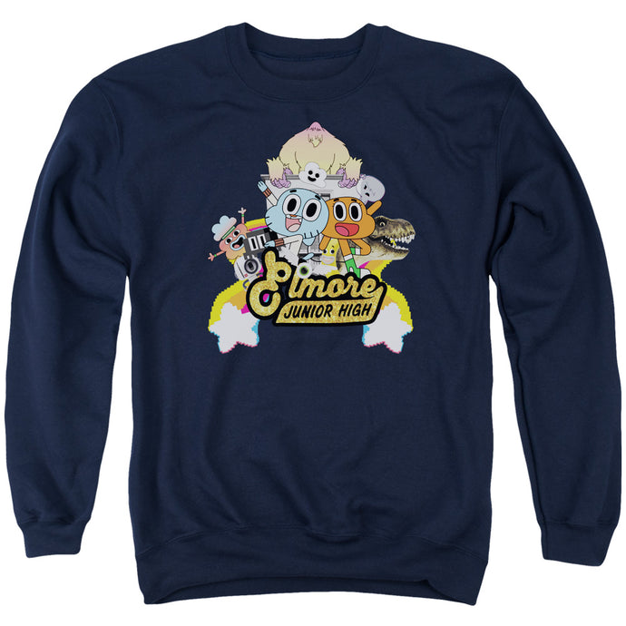 Amazing World of Gumball Elmore Junior High Mens Crewneck Sweatshirt Navy Blue
