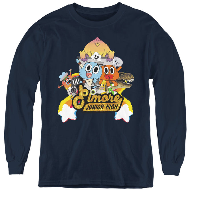 Amazing World of Gumball Elmore Junior High Long Sleeve Kids Youth T Shirt Navy Blue