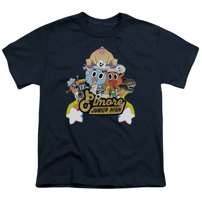 Amazing World of Gumball Elmore Junior High Kids Youth T Shirt Navy Blue