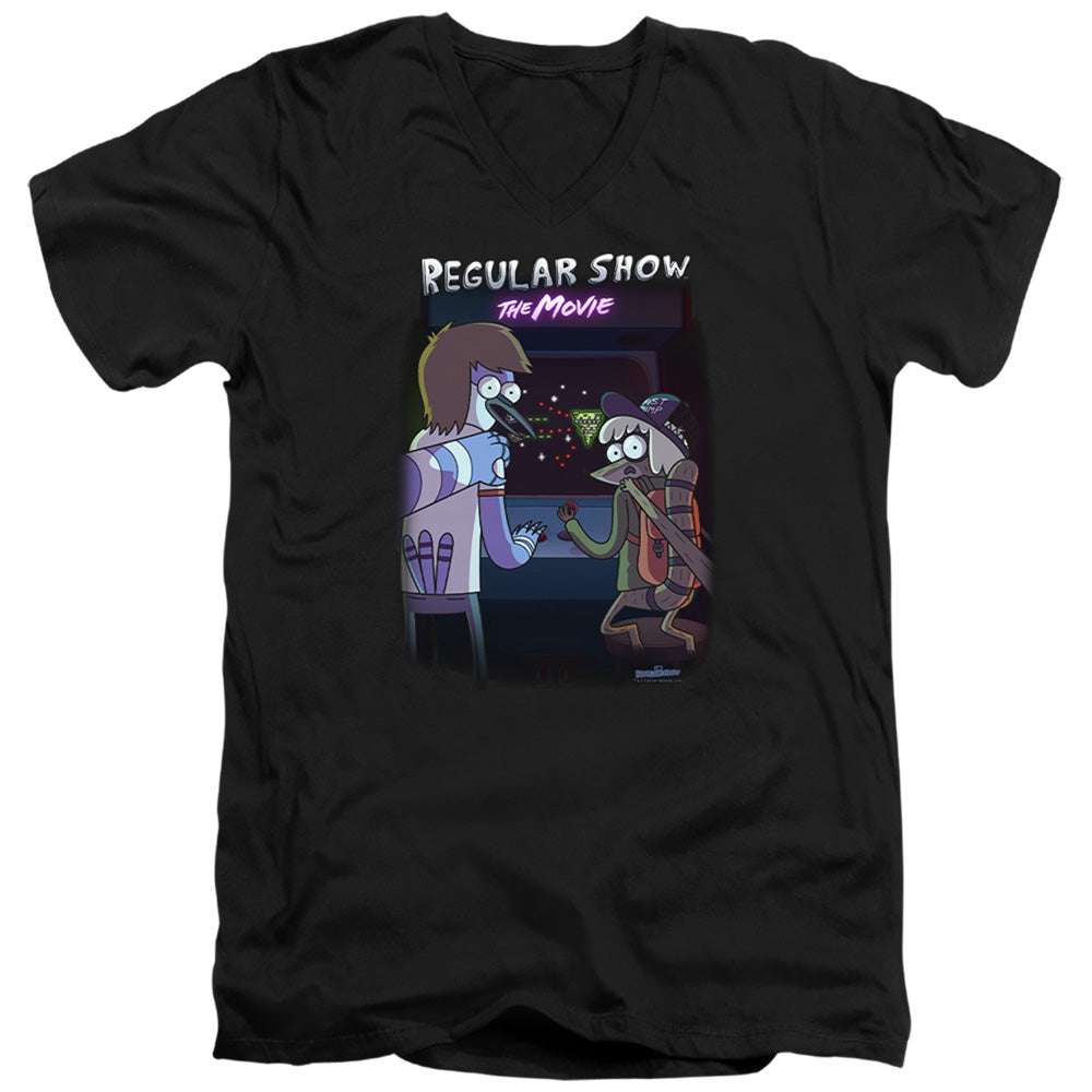 Regular Show Rs The Movie Mens Slim Fit V-Neck T Shirt Black Officially Licensed