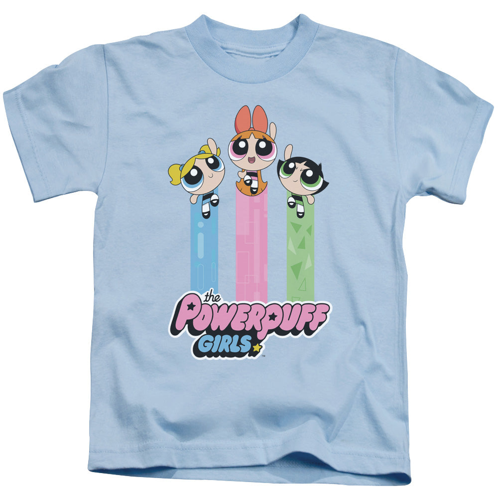 Powerpuff Girls the Girls Fly Juvenile Kids Youth T Shirt Light Blue
