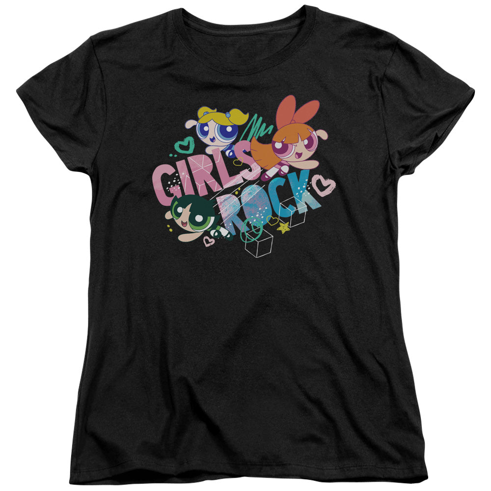 Powerpuff Girls Girls Rock Womens T Shirt Black