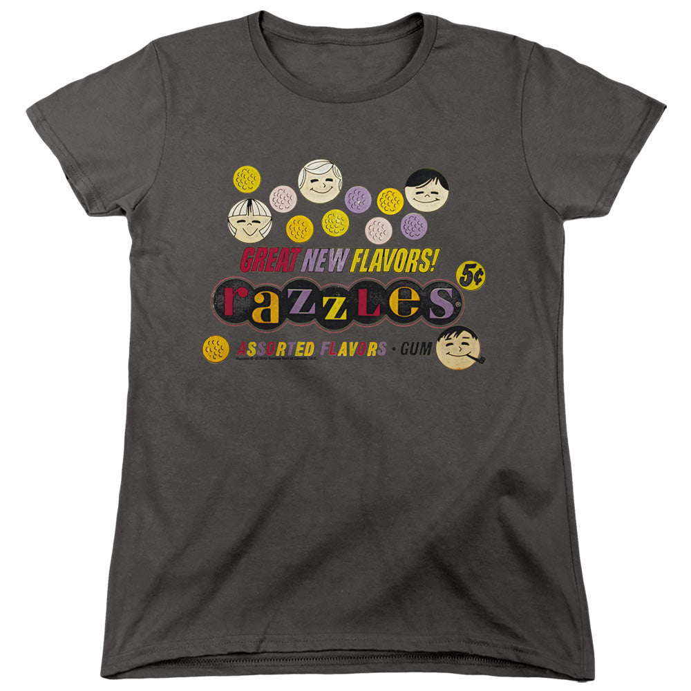 Dubble Bubble Razzles Retro Box Womens T Shirt Charcoal Officially Licensed