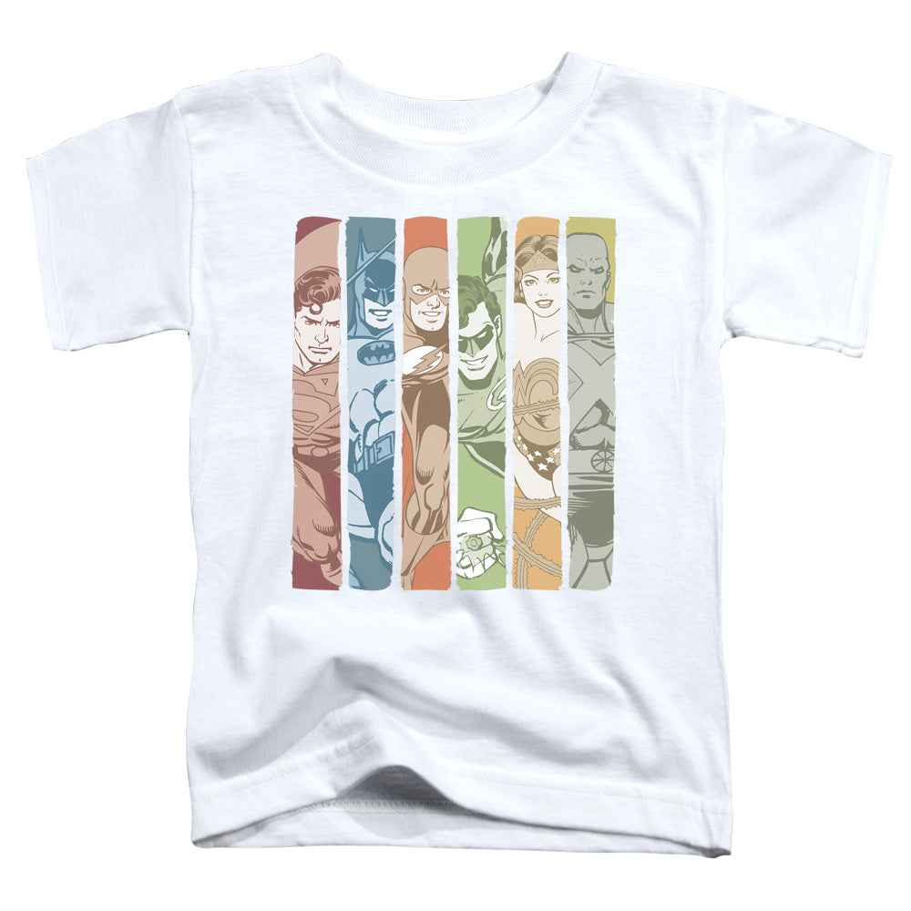 DC Comics Justice League Columns Toddler Kids Youth T Shirt White