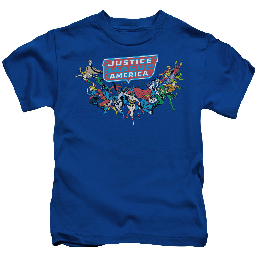 DC Comics Here They Come Juvenile Kids Youth T Shirt Royal Blue