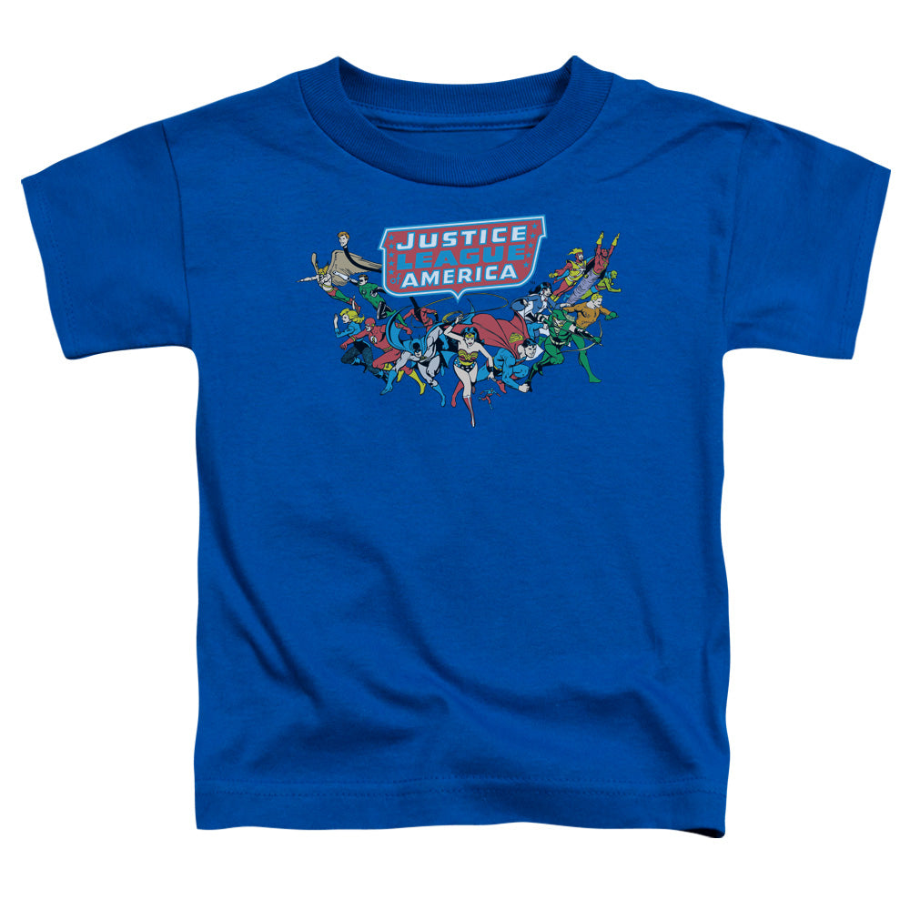 DC Comics Here They Come Toddler Kids Youth T Shirt Royal Blue
