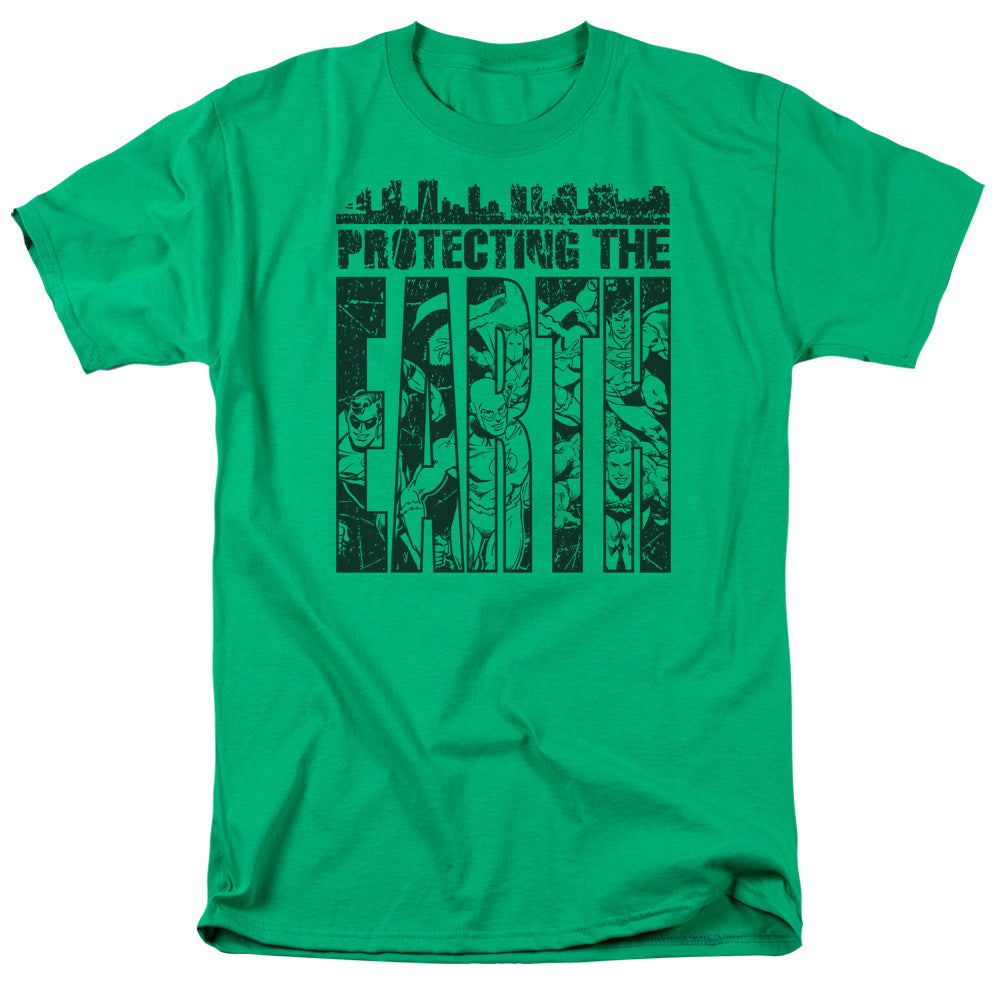 DC Comics Protecting the Earth Mens T Shirt Kelly Green
