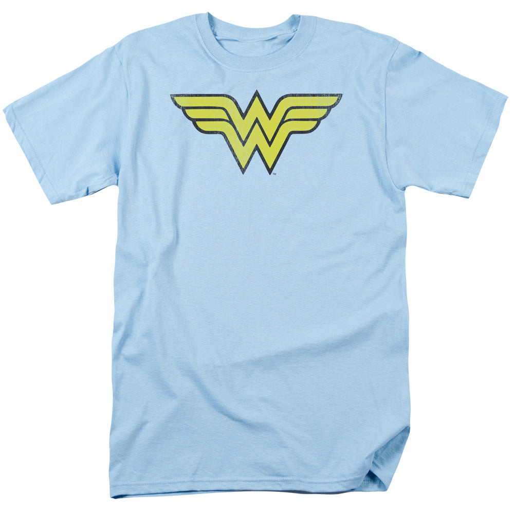 DC Comics Wonder Woman Logo Distressed Mens T Shirt Light Blue