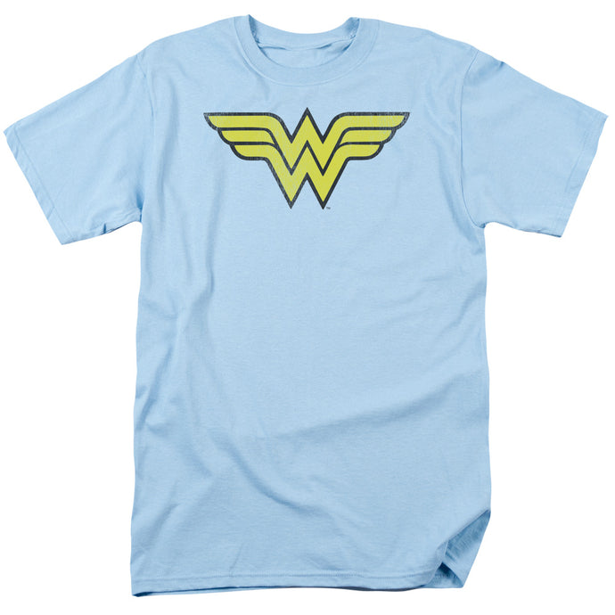 DC Comics Wonder Woman Logo Distressed Mens T Shirt Light Blue