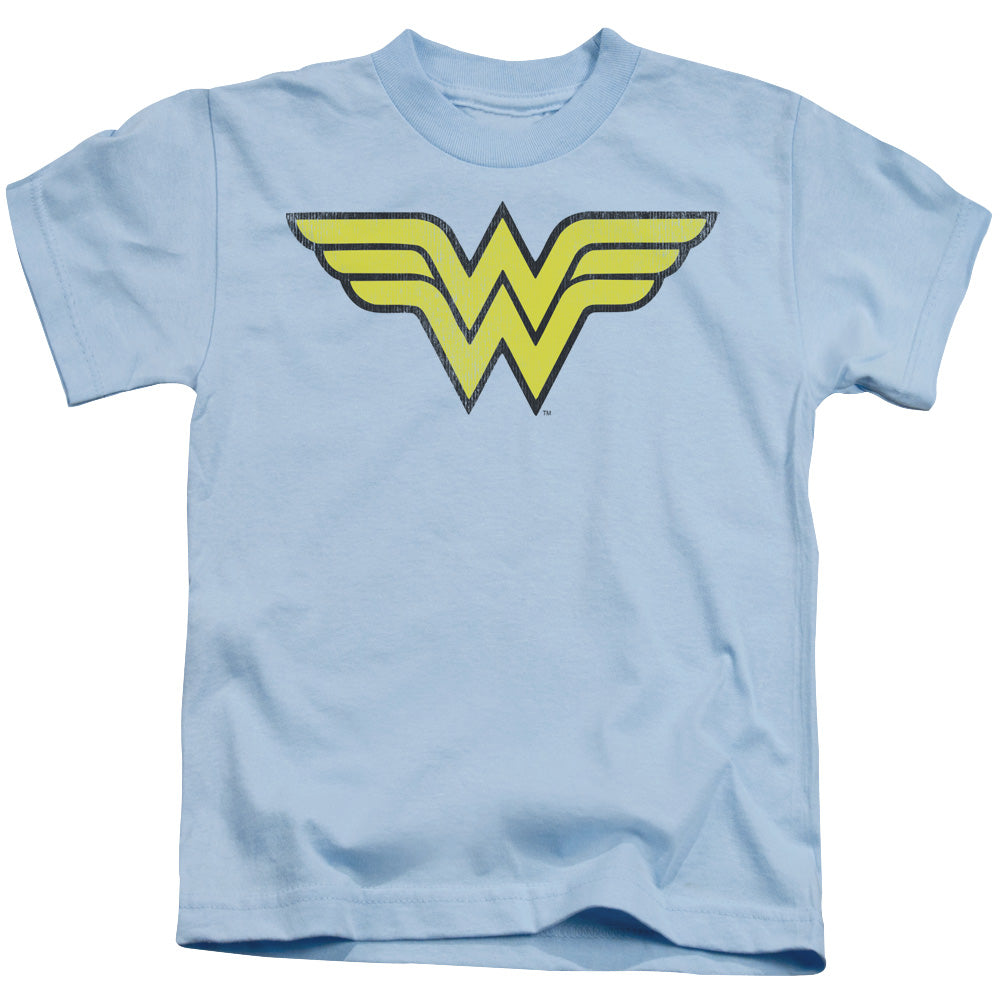 DC Comics Ww Logo Distressed Juvenile Kids Youth T Shirt Light Blue