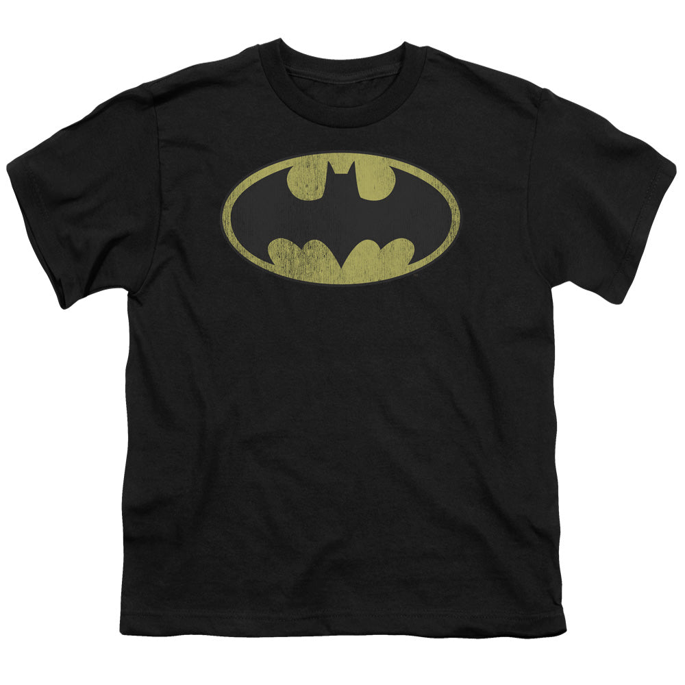 DC Comics Retro Bat Logo Distressed Kids Youth T Shirt Black