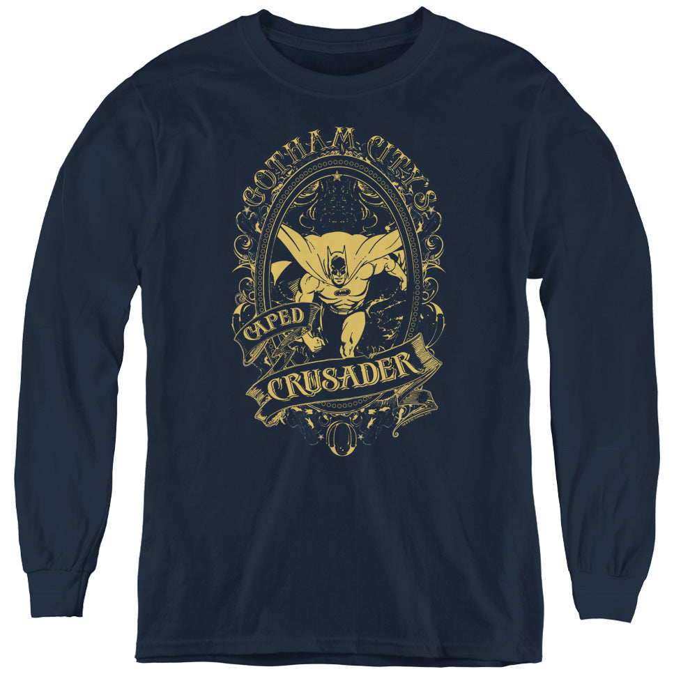 DC Comics Gotham Crusader Long Sleeve Kids Youth T Shirt Navy Blue
