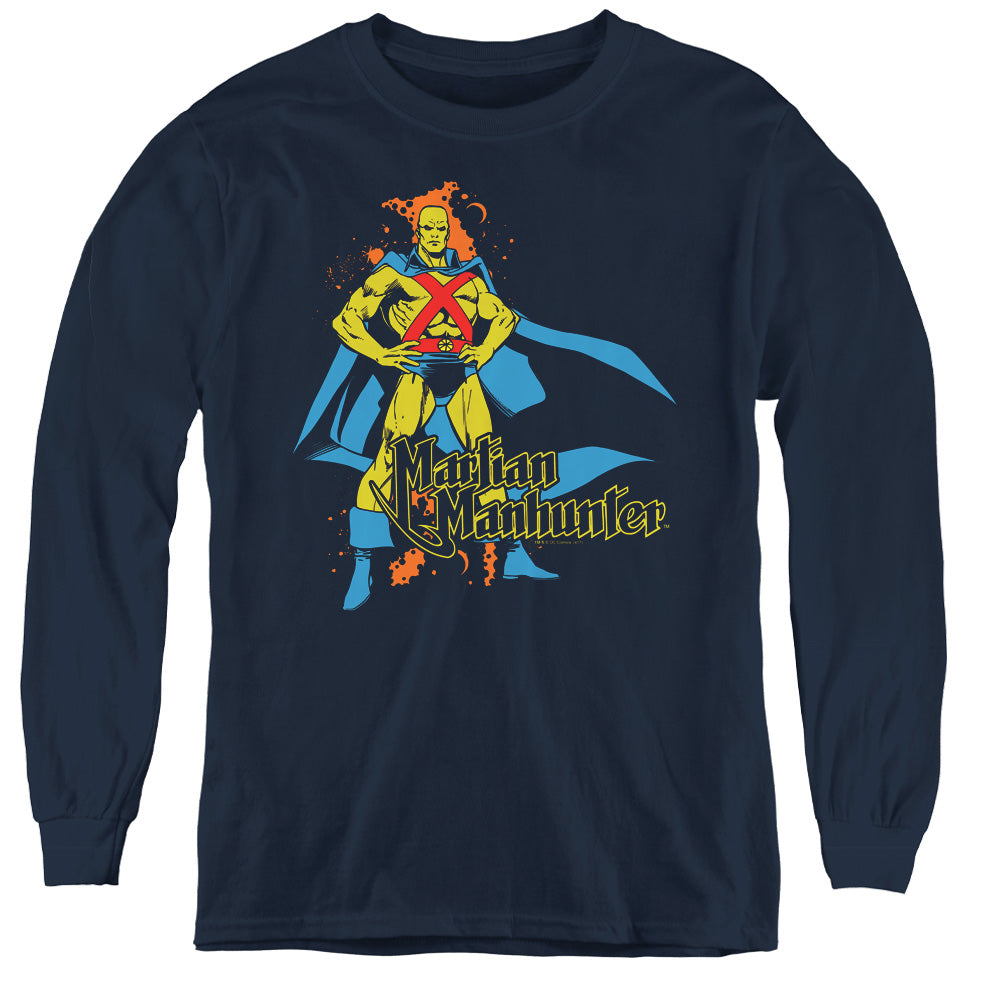 DC Comics Martian Manhunter Long Sleeve Kids Youth T Shirt Navy Blue