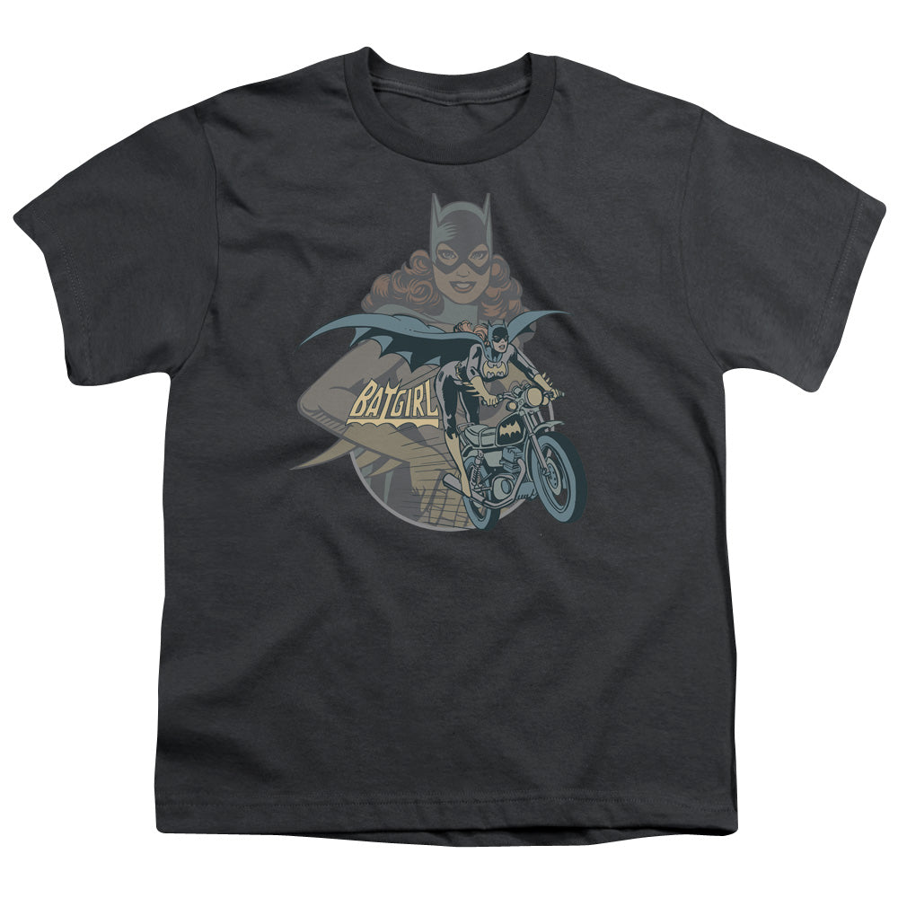 DC Comics Batgirl Biker Kids Youth T Shirt Charcoal