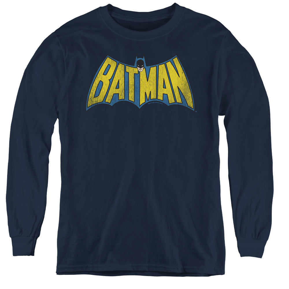 DC Comics Classic Batman Logo Long Sleeve Kids Youth T Shirt Navy Blue