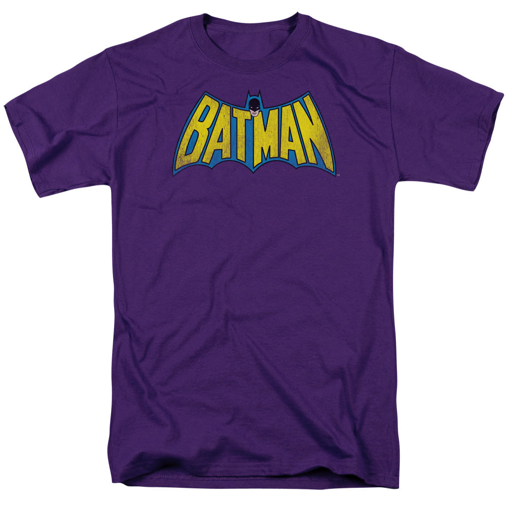 DC Comics Classic Batman Logo Distressed Mens T Shirt Purple