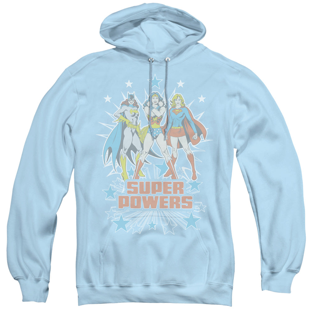 DC Comics Super Powers X3 Mens Hoodie Light Blue