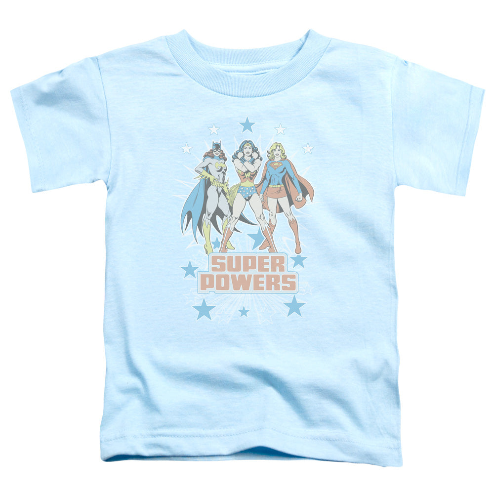DC Comics Super Powers X3 Toddler Kids Youth T Shirt Light Blue