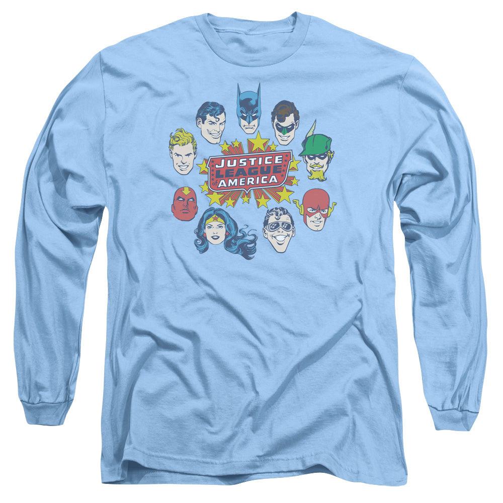 DC Comics Justice Head Circle Mens Long Sleeve Shirt Carolina Blue