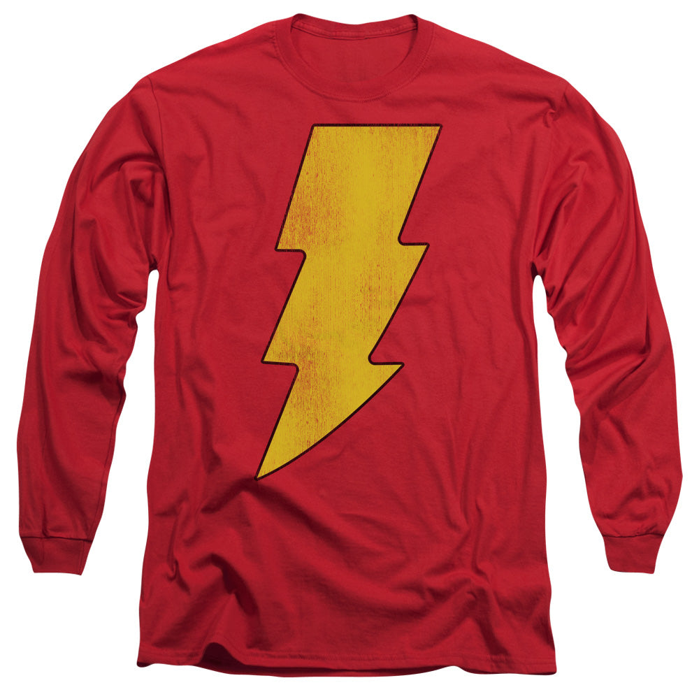 DC Comics Shazam Logo Distressed Mens Long Sleeve Shirt Red
