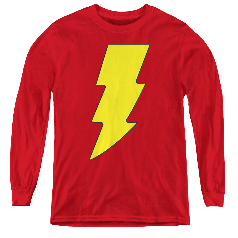 DC Comics Shazam Logo Long Sleeve Kids Youth T Shirt Red