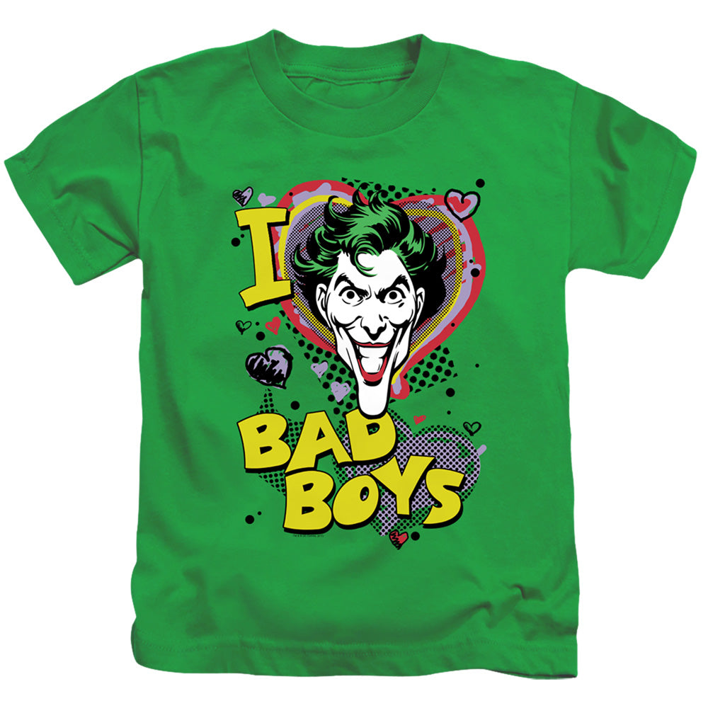 DC Comics I Heart Bad Boys 2 Juvenile Kids Youth T Shirt Kelly Green