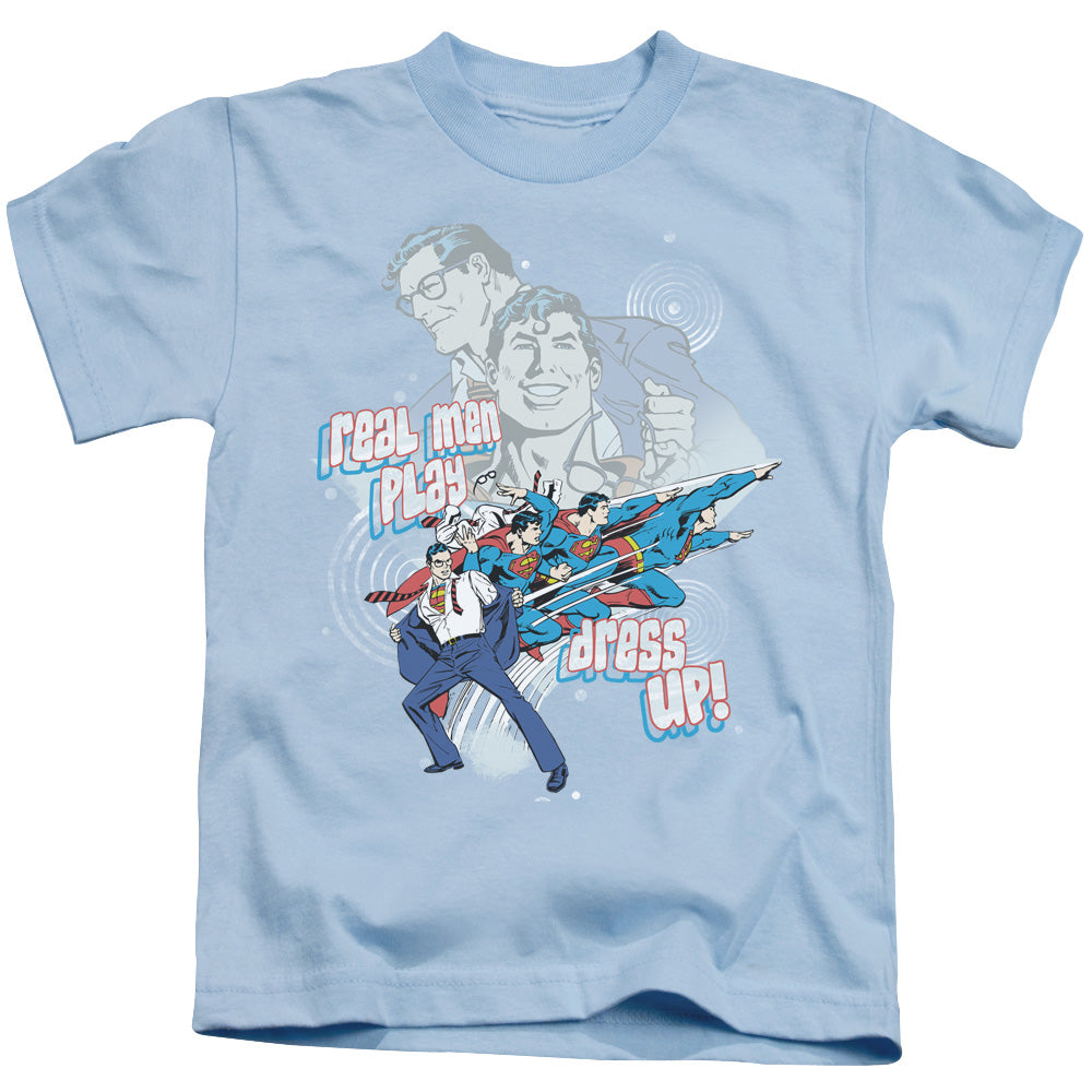 DC Comics Real Men Juvenile Kids Youth T Shirt Light Blue