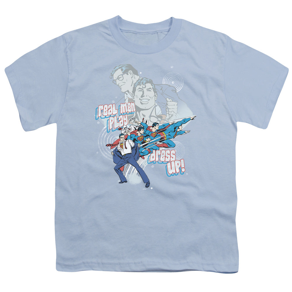 DC Comics Real Men Kids Youth T Shirt Light Blue