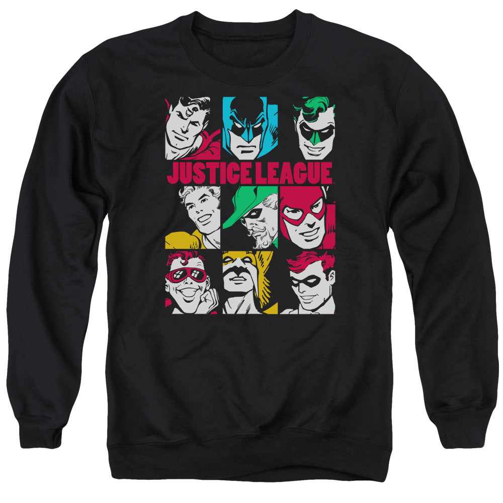 DC Comics Nine Blocks of Justice Mens Crewneck Sweatshirt Black